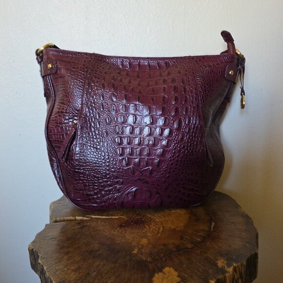 Brahmin Lauren Port Melbourne Oxblood Crocodile-Embossed Hobo Bag New - Picture 16 of 16